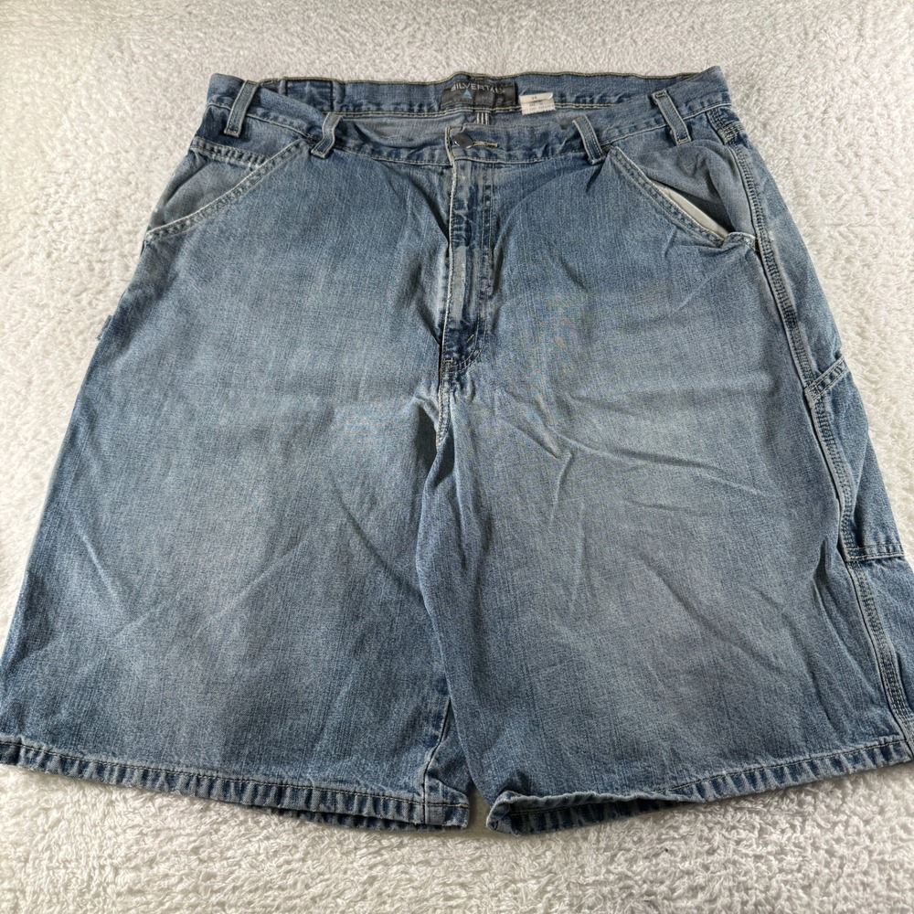Vintage Levis Silver Tab Light Wash Denim Baggy Carpenter Shorts Size 36‎ x 11"